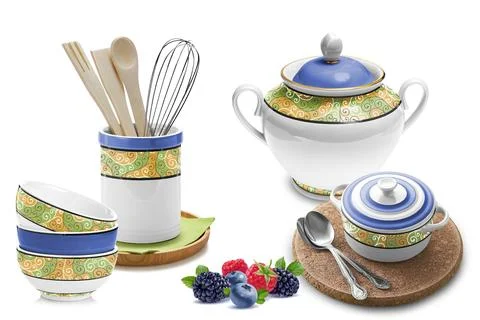 Colourful kitchen wall tile design for kitchen interior, 3D Rendering Stock Illustration