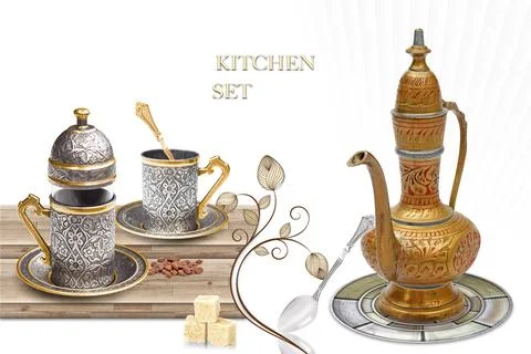Colourful kitchen wall tile design for kitchen interior, 3D Rendering Stock Illustration
