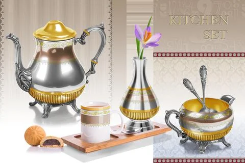 Colourful kitchen wall tile design for kitchen interior, 3D Rendering Stock Illustration