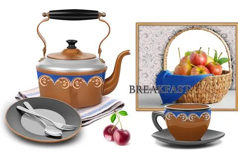 Colourful kitchen wall tile design for kitchen interior, 3D Rendering Stock Illustration
