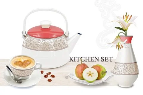 Colourful kitchen wall tile design for kitchen interior, 3D Rendering Stock Illustration