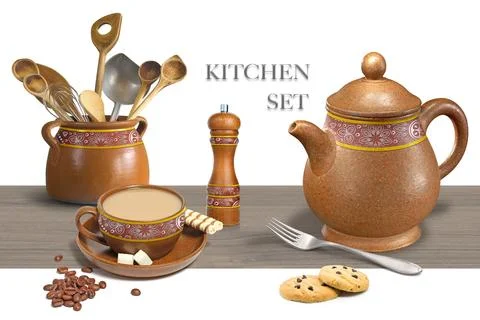 Colourful kitchen wall tile design for kitchen interior, 3D Rendering Stock Illustration