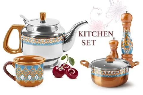 Colourful kitchen wall tile design for kitchen interior, 3D Rendering Stock Illustration