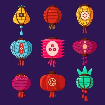 Colourful Lanterns Set. Vector Illustration Stock Illustration
