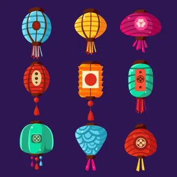 Colourful Lanterns. Vector Illustration Set Stock Illustration