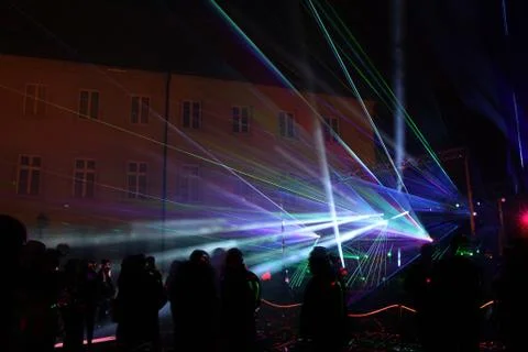 Colourful Laser show rays stream Stock Photos