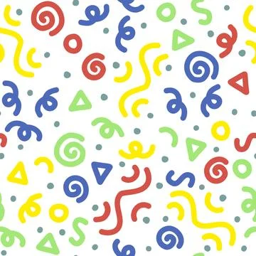 Colourful line squiggle doodle seamless pattern, abstract vector illustration Stock Illustration