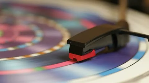 Colourful LP spinning on a turntable Video stock 9706691