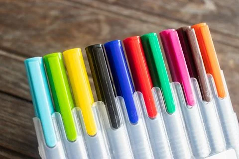 Colourful magic pens in the box. Stock Photos
