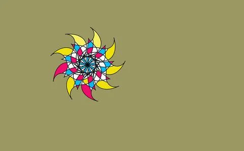 Colourful mandala‑like pattern on olive green background Stock Illustration