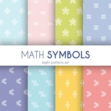 Colourful math symbols eight patterns set. Vector Illustration Stock Illustration