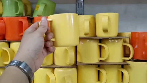 Colourful Matte Ceramic Cups Stock Footage 159291300