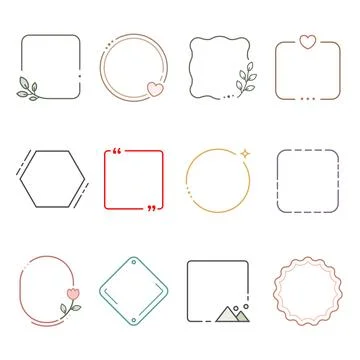 Colourful Minimalist Frame Border Icon Set Flat Collection 스톡 일러스트