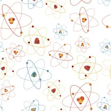 Colourful molecule structure on white seamless pattern Stock Illustration