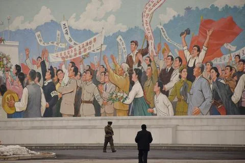 A Colourful Mural in Pyongyang Stock-Fotos
