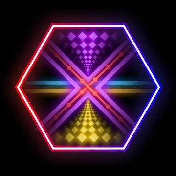 Colourful neon light shape design. Stock Illustration