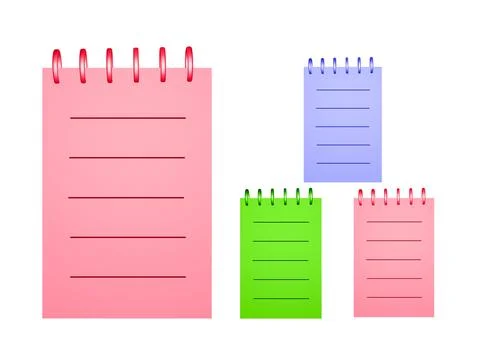 Colourful notepads spiral bound on white background Stock Illustration