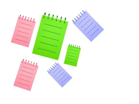 Colourful notepads spiral bound on white background Illustration