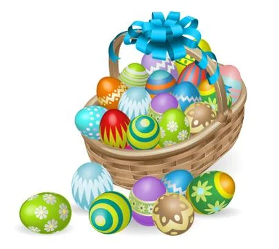 Colourful painted easter eggs basket Stock Illustration