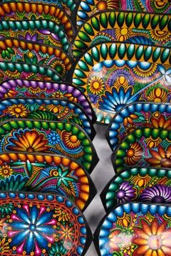 Colourful painted platters Stock Photos
