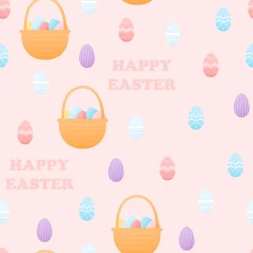 Colourful pattern with easter eggs and baskets, happy easter ornament for tex Stock Illustration