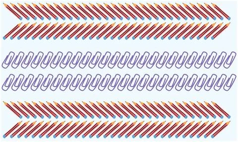 Colourful pencil in diagonal shape and tilt paper clip holder in horizontal.. Illustrazione stock