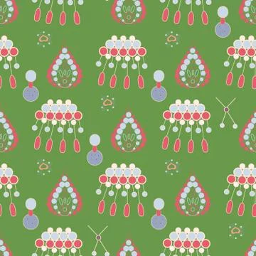 Colourful pendants seamless pattern on green background. Stock Illustration