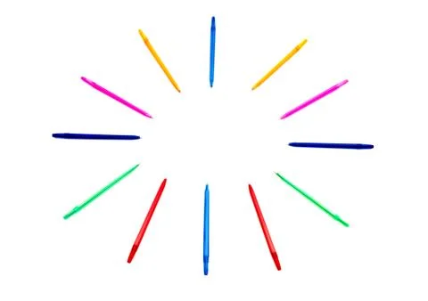 Colourful pens on white with copy space Stock Photos