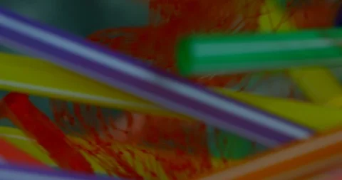 Colourful Plastic Straws And Plastic Waste Floating On The Polluted Water Stock Footage 113362734