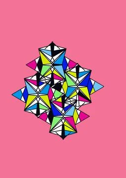 Colourful polyhedral cluster on pink background イラスト素材