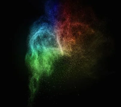 Colourful powder exploding isolated on black Stock Photos