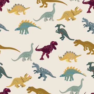 Colourful predators seamless pattern on brown background Stock Illustration