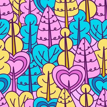 Colourful psychedelic different shaped tree pattern. Vector illustration Stock Illustration