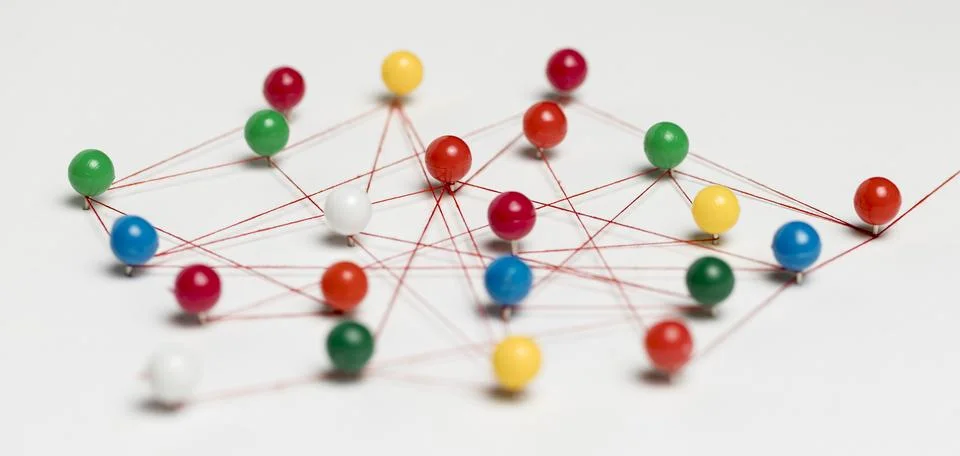 Colourful pushpins with thread route map Stock Photos