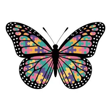 Colourful Puzzle Piece Pattern Butterfly Illustration Stock Illustration