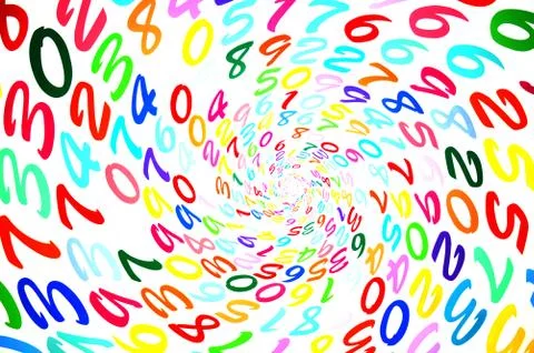 Colourful random numbers in a spiral shape Stock Illustration