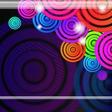 Colourful rings on a black background, vector design. Stock Illustration