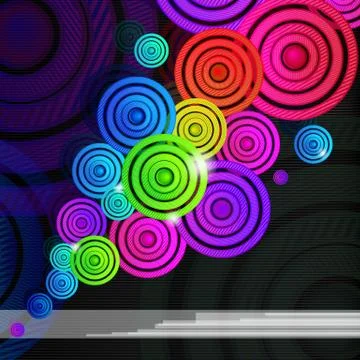 Colourful rings on a black background, vector design. Stock Illustration