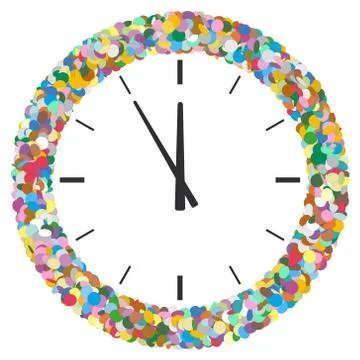 Colourful Round Abstract Frame Formed of Confetti with Clock Symbol Stock Illustration