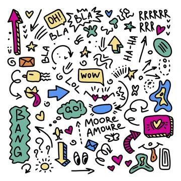Colourful set of doodle illustrations Stock Illustration