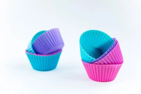 Colourful silicone forms for cupcakes 스톡 사진