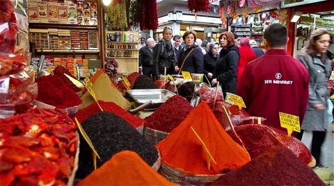 COLOURFUL SPICE STALL SPICE BAZAAR ISTANBUL TURKEY Stock Footage 46119658