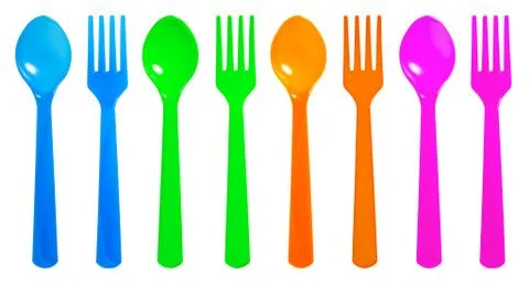 Colourful spoon and fork Stock Photos