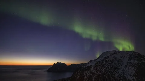 Colourful spring Aurora Borealis over the mountains Stock Footage 251351167