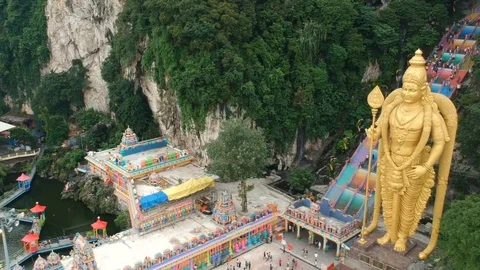 * Colourful Stairs * Arial drone shot of Batu Caves in Malaysia. Stock Footage
