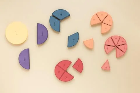 Colourful statistical pie charts science fractions Stock Photos