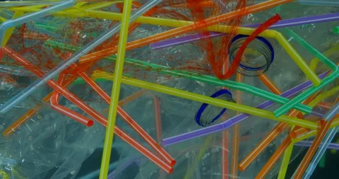 Colourful Straws And Plastic Bottles Causing Damage And Polluting Oceans  Stock Footage 113364099