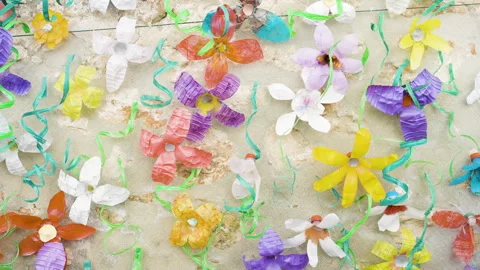 Colourful Street Decorations Made From Repurposed Recycled Plastic Bottles Stock Footage 254850327