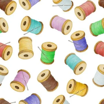 Colourful thread spools, seamless pattern Stock Illustration