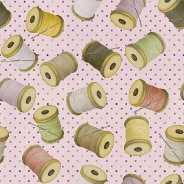 Colourful thread spools, seamless pattern Stockillustratie
